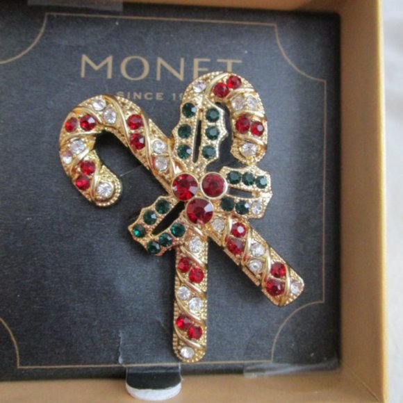 Monet | Jewelry | Beautiful Crossed Rhinestone Candy Cane Pin Monet New ...